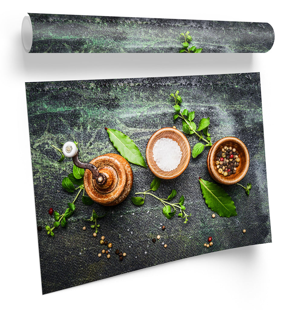 Salt Kitchen Bowls Herbs Multi-Coloured Framed