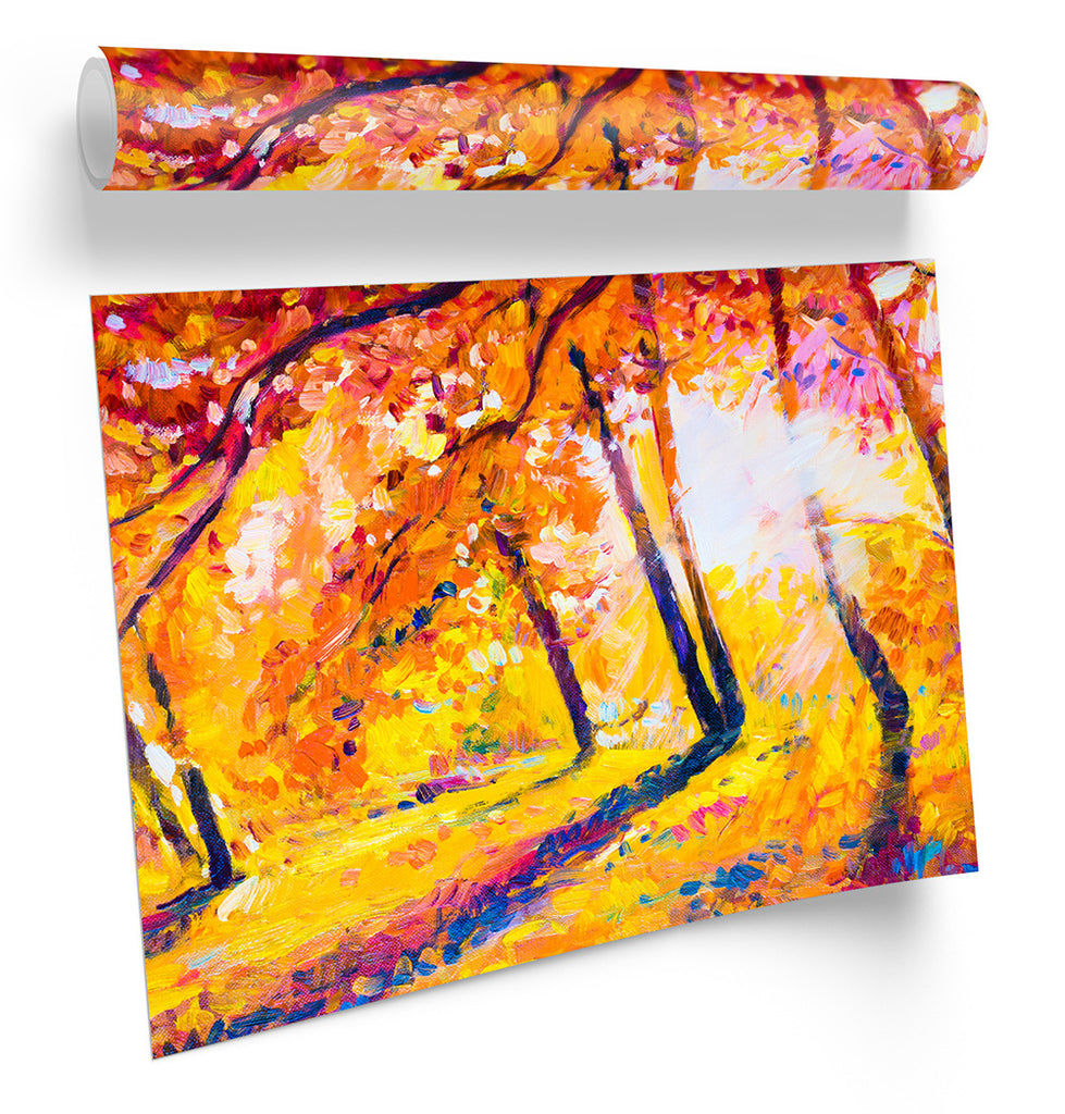 Sunset Forest Trees Paint Repro Framed