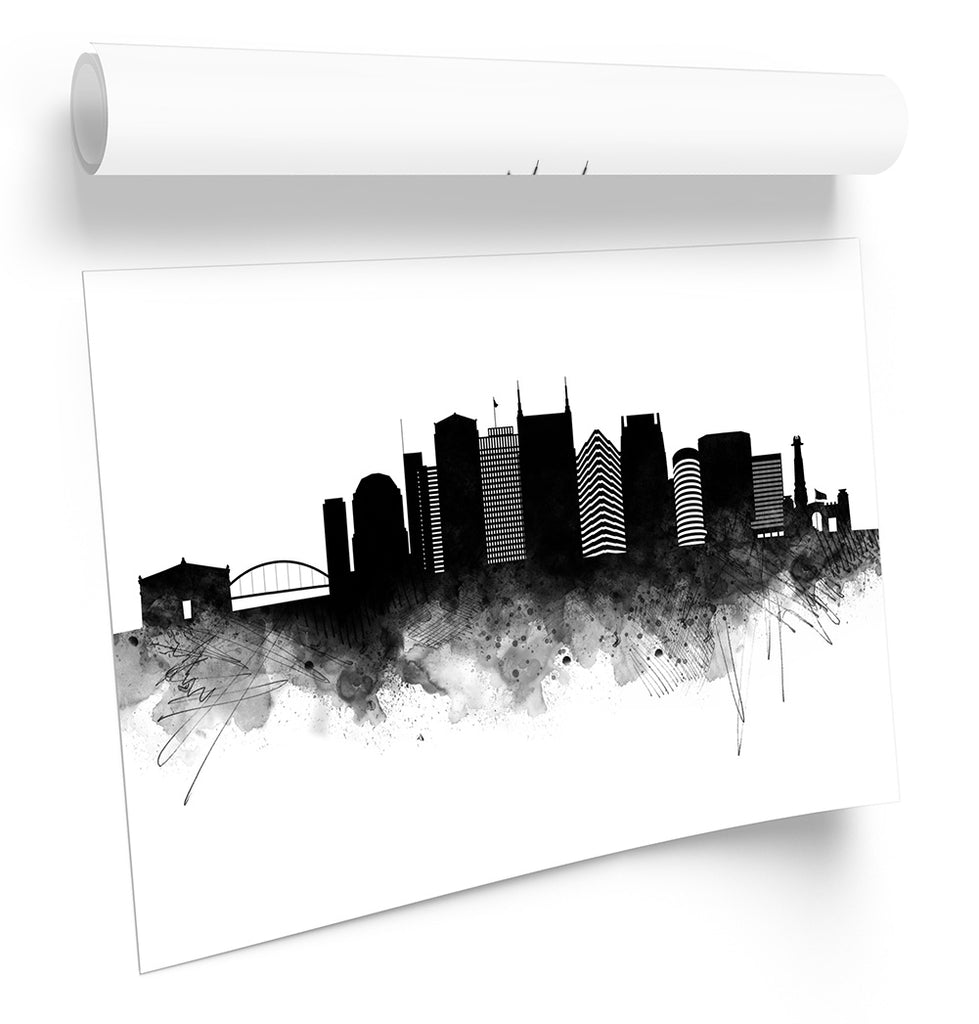 Nashville Abstract City Skyline Black Framed