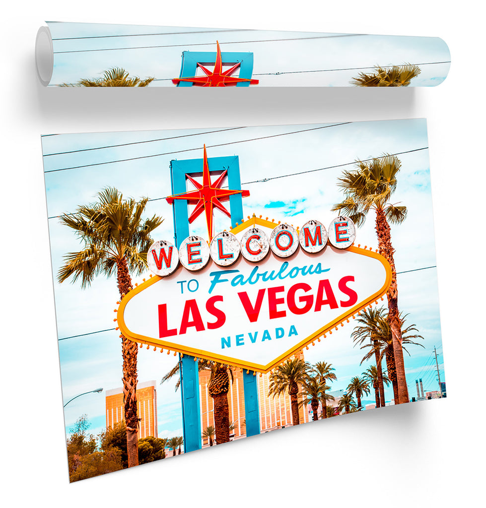 Las Vegas Welcome Sign Blue Framed