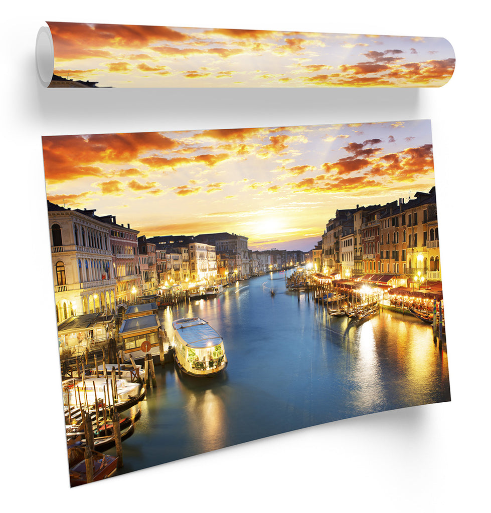 Venice Canal Italy Sunset Framed