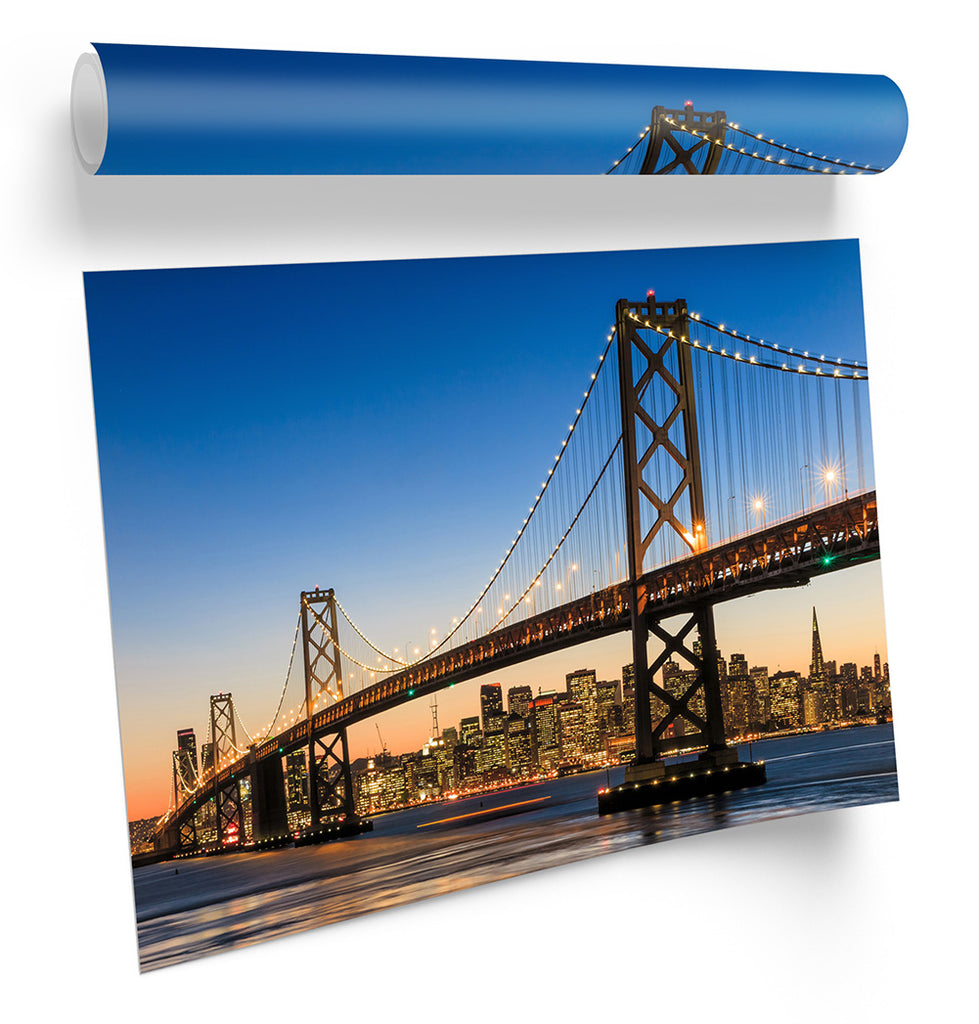 San Francisco Bay Bridge Blue Framed