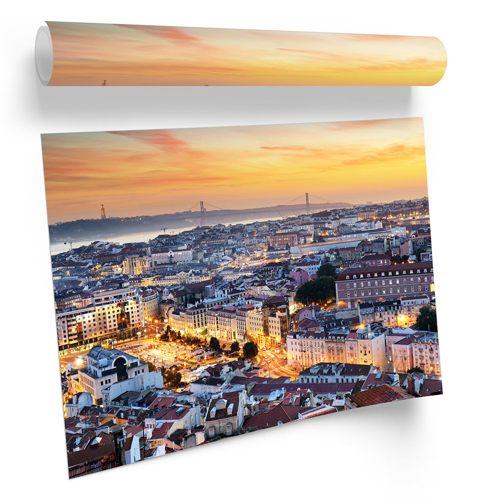 Lisbon Portugal Skyline Sunset Framed