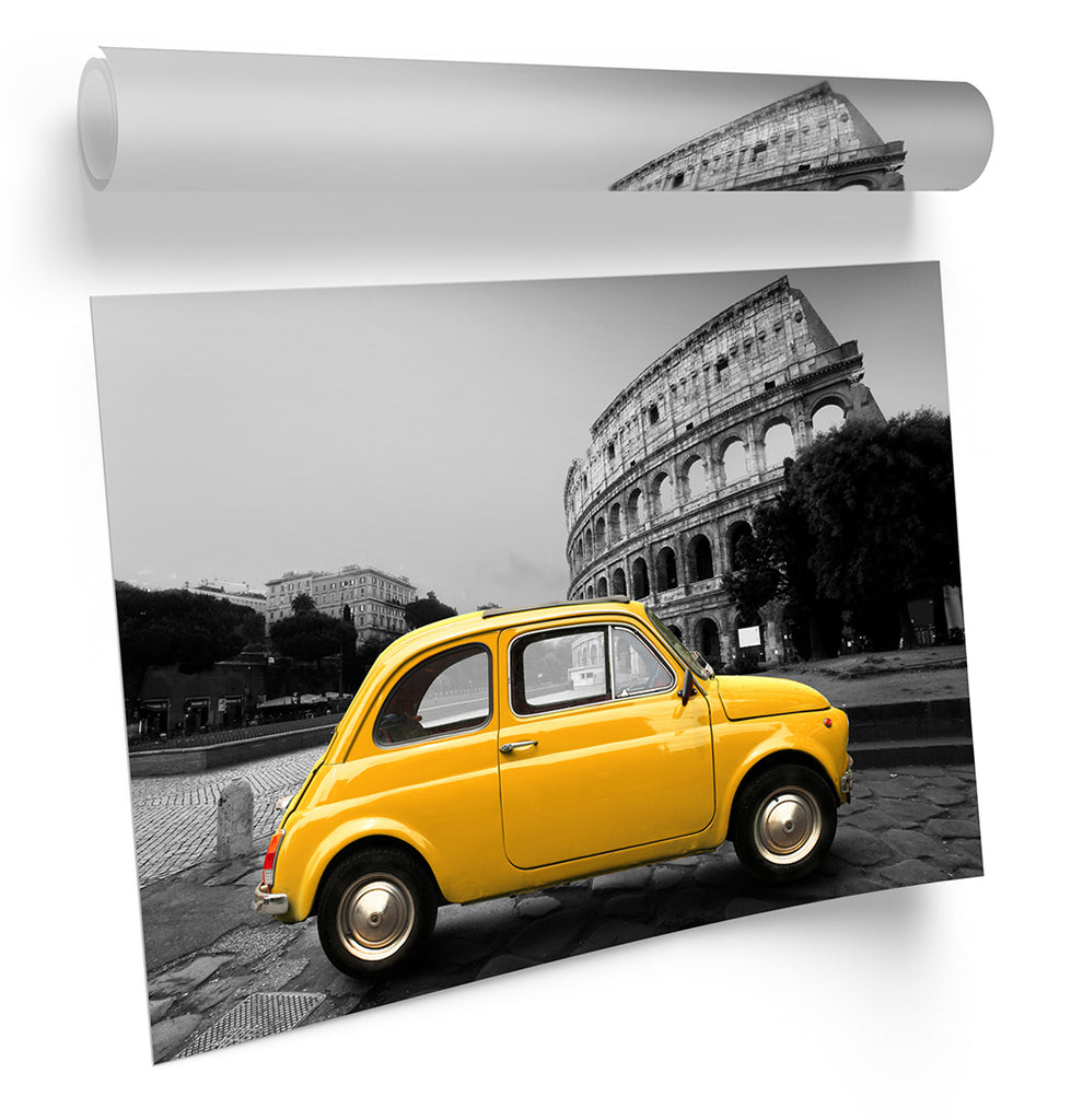 Retro Little Car Rome Yellow Framed