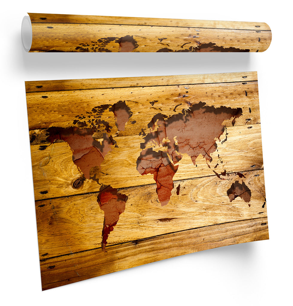 Map World Wooden Framed