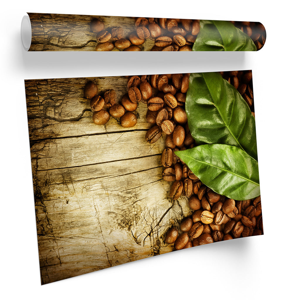 Coffee Beans Brown Leaf Kitchen Framed