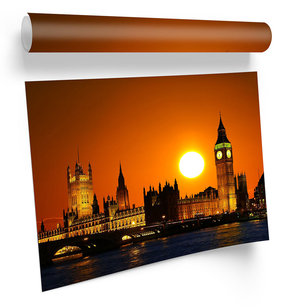 London City Big Ben Sunset Framed