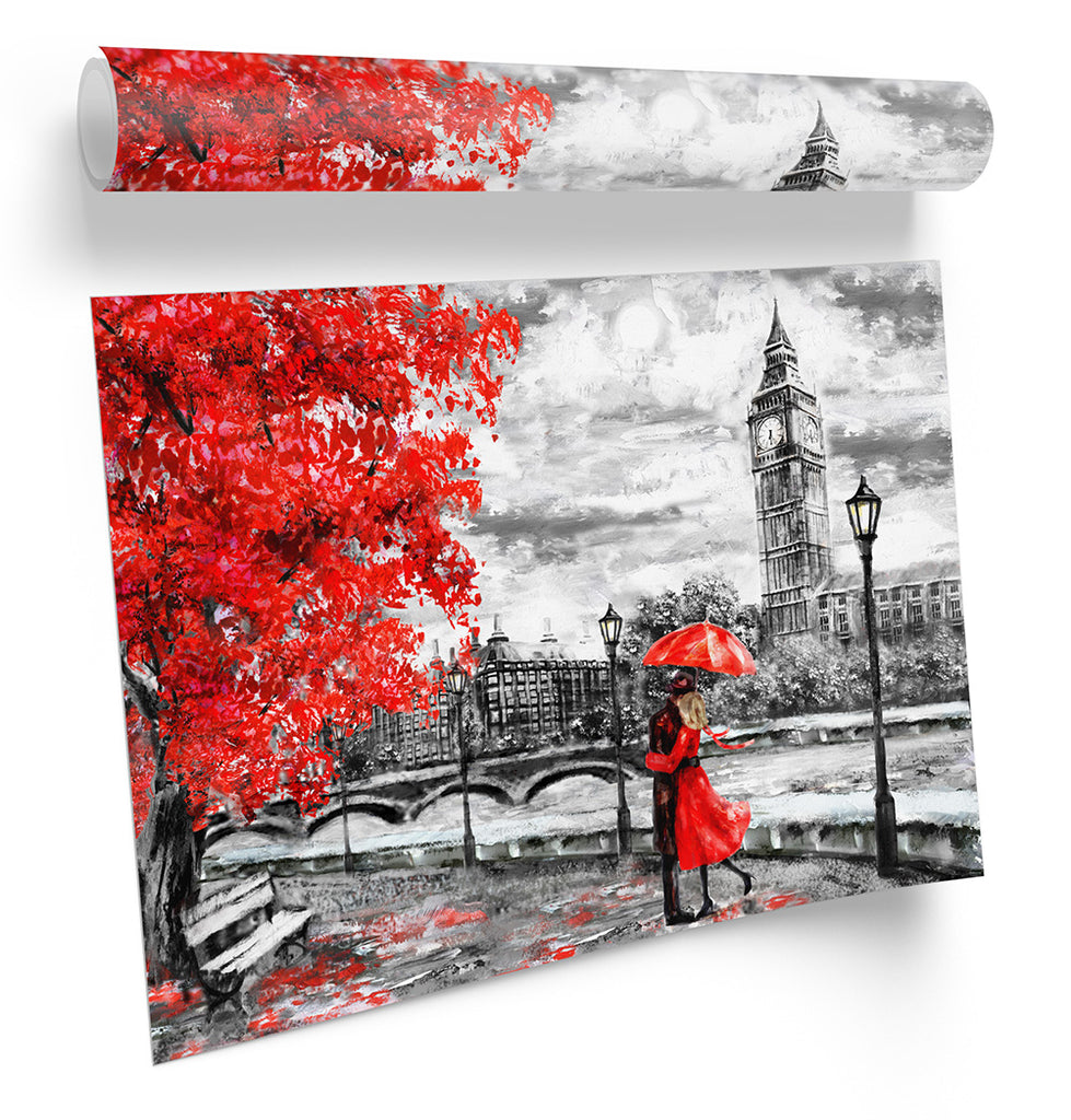 London Umbrella Blossom Floral Red Framed