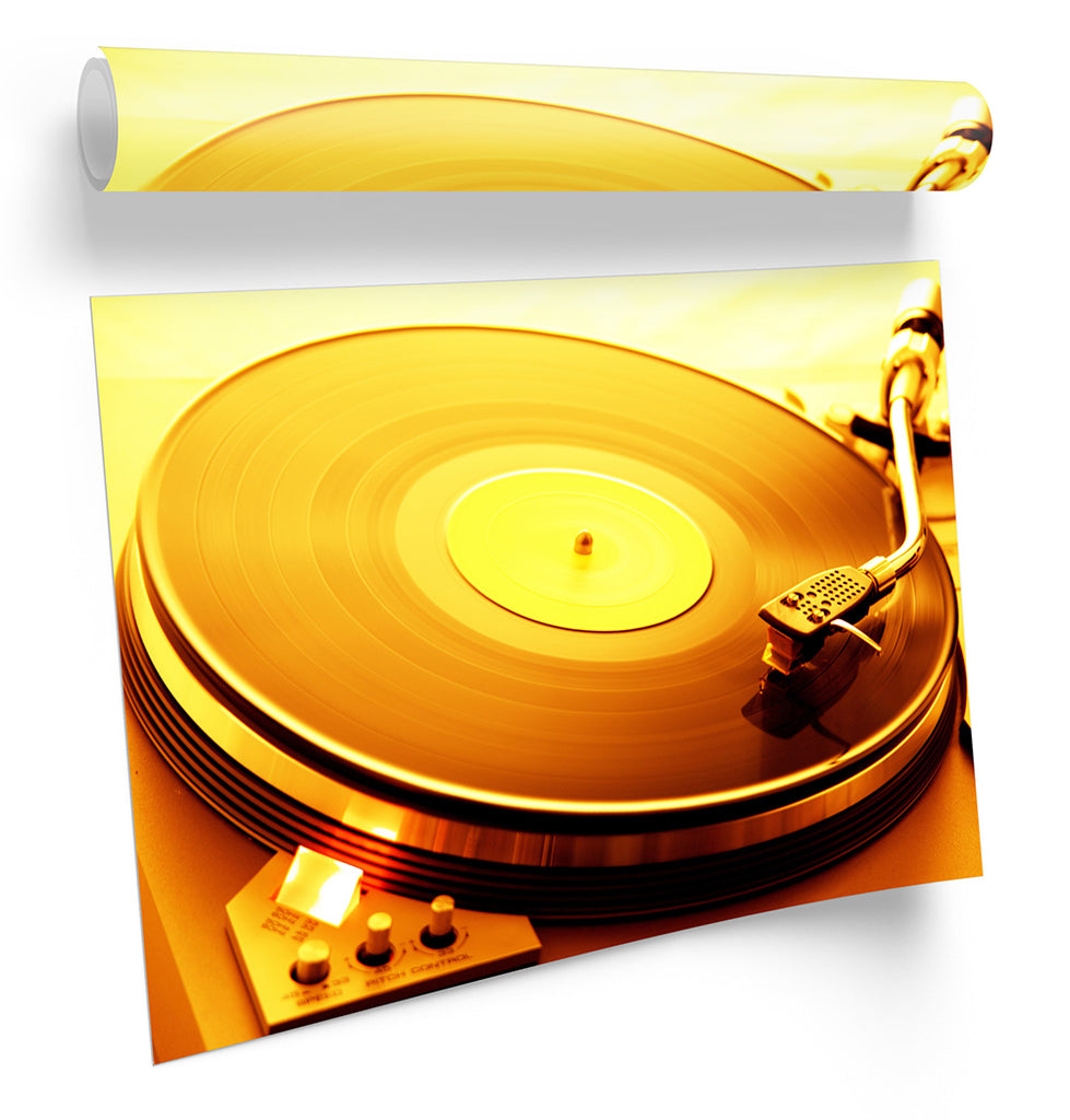 DJ Turntable Vinyl Orange Framed