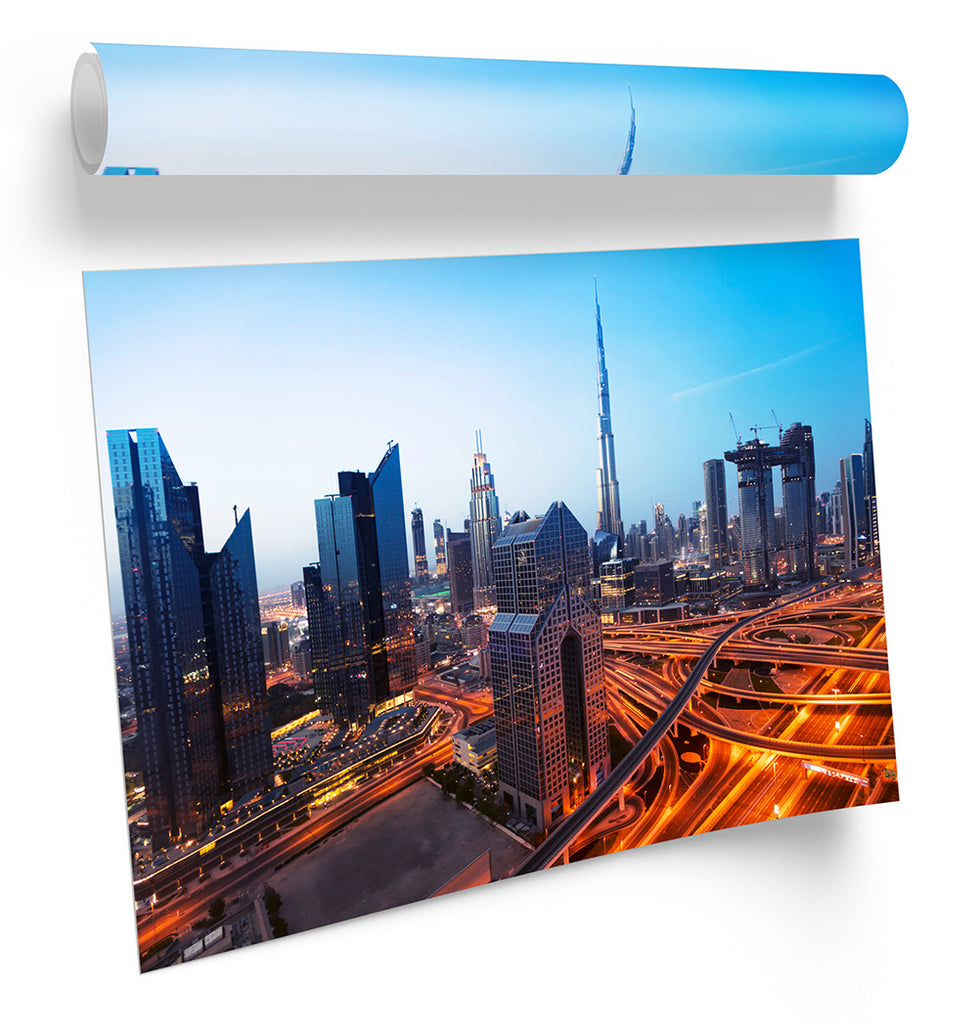 Dubai Cityscape Traffic Blue Framed