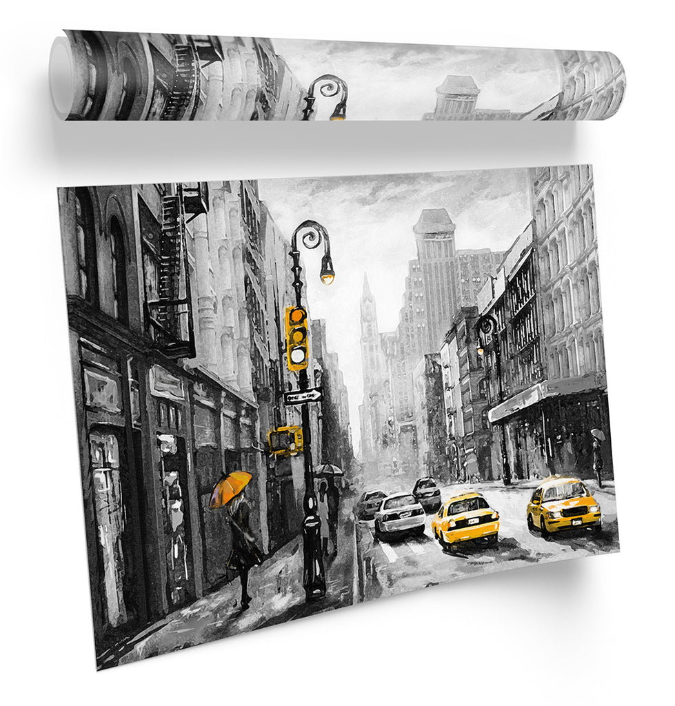 New York Taxi Cabs Umbrella Framed