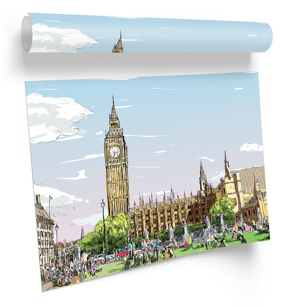 London Westminster Big Ben Multi-Coloured Framed