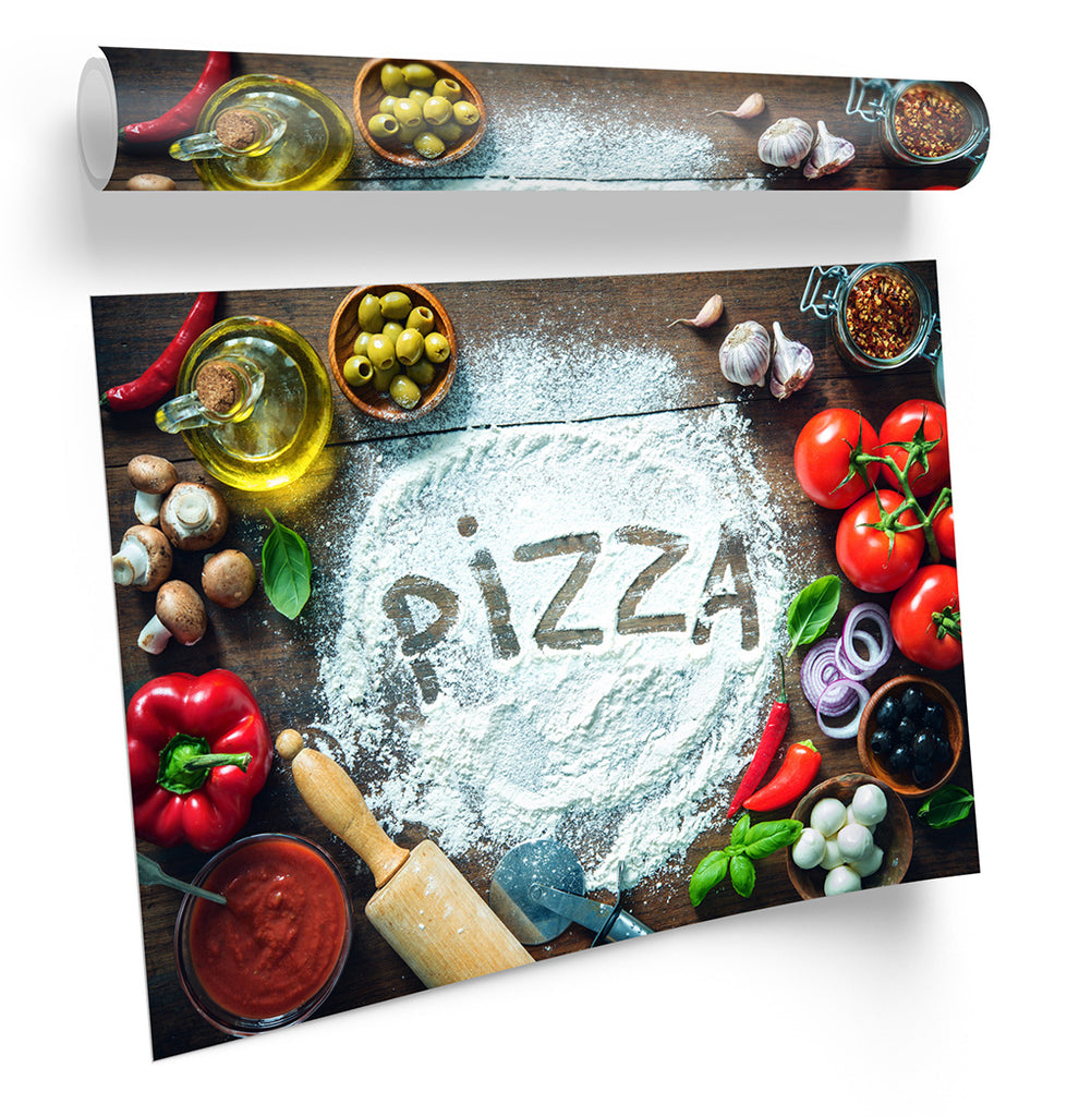 Pizza Kitchen Ingredients Multi-Coloured Framed