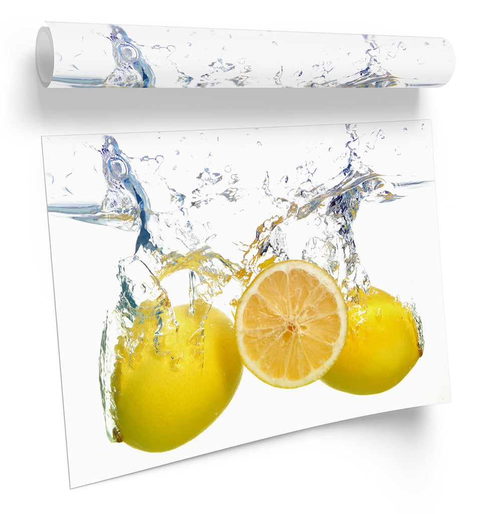 Yellow Lemon Fruit Splash White Framed