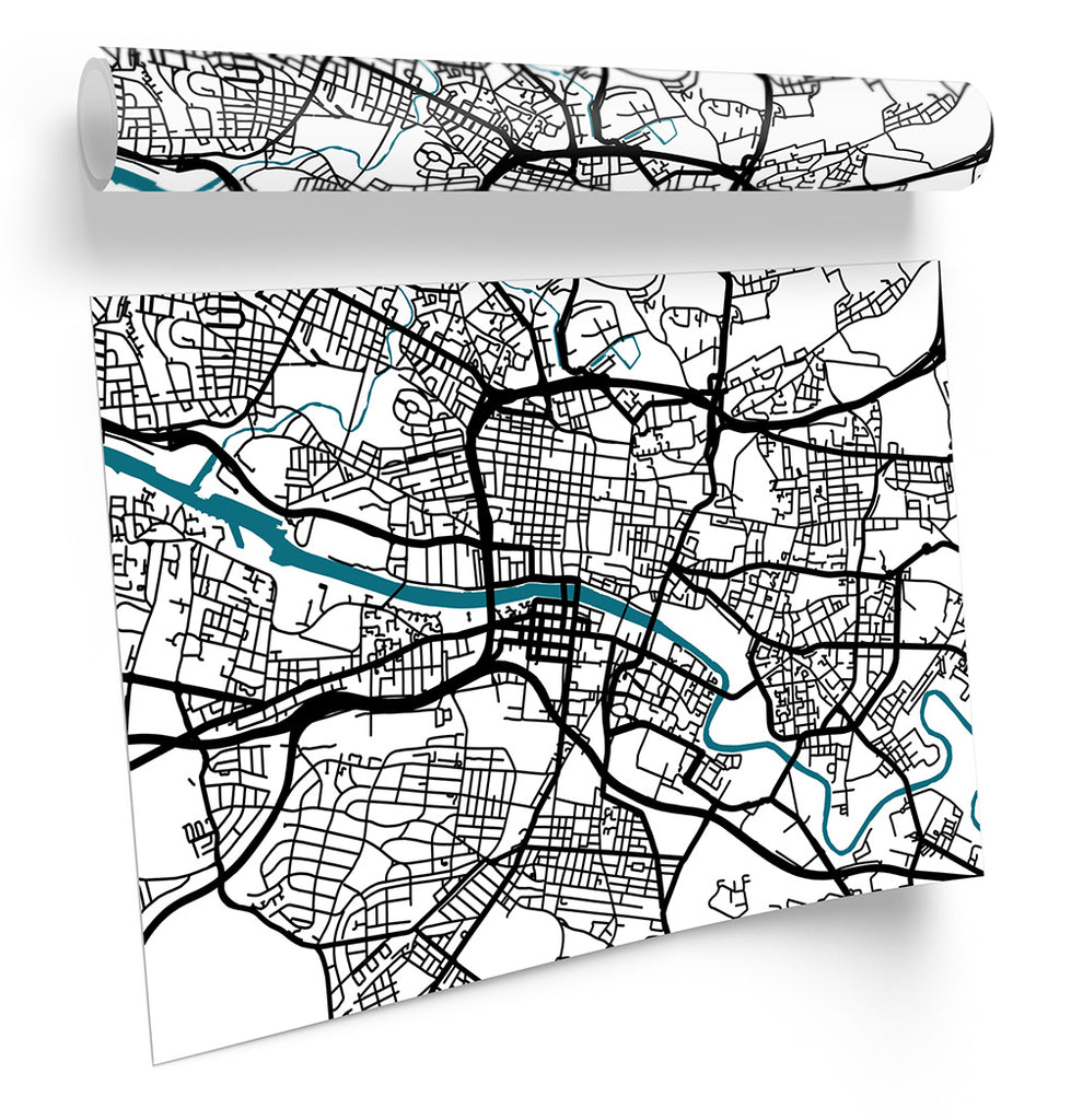 Glasgow Map City Minimalistic Modern Framed