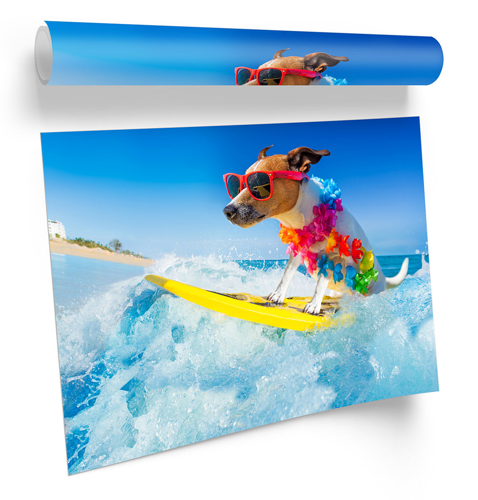 Jack Russell Dog Surfing Blue Framed
