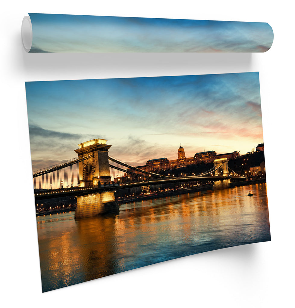 Chain Bridge Budapest Skyline Framed