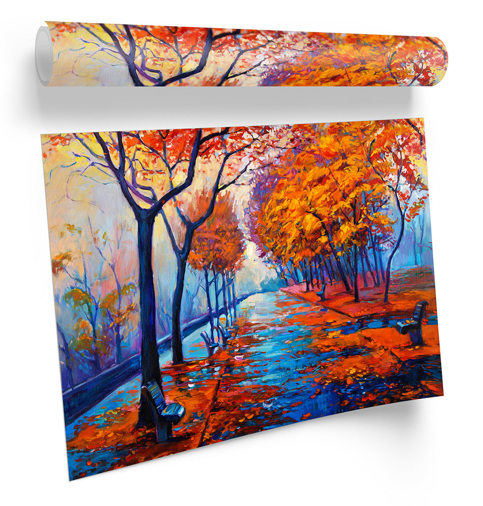 Autumn Park Impressionism Orange Framed
