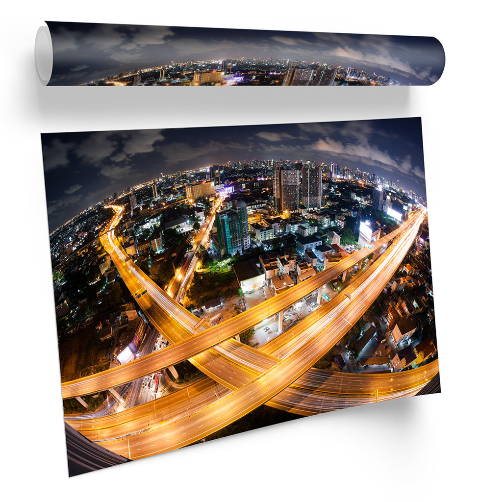 Bangkok Highway City Skyline Framed