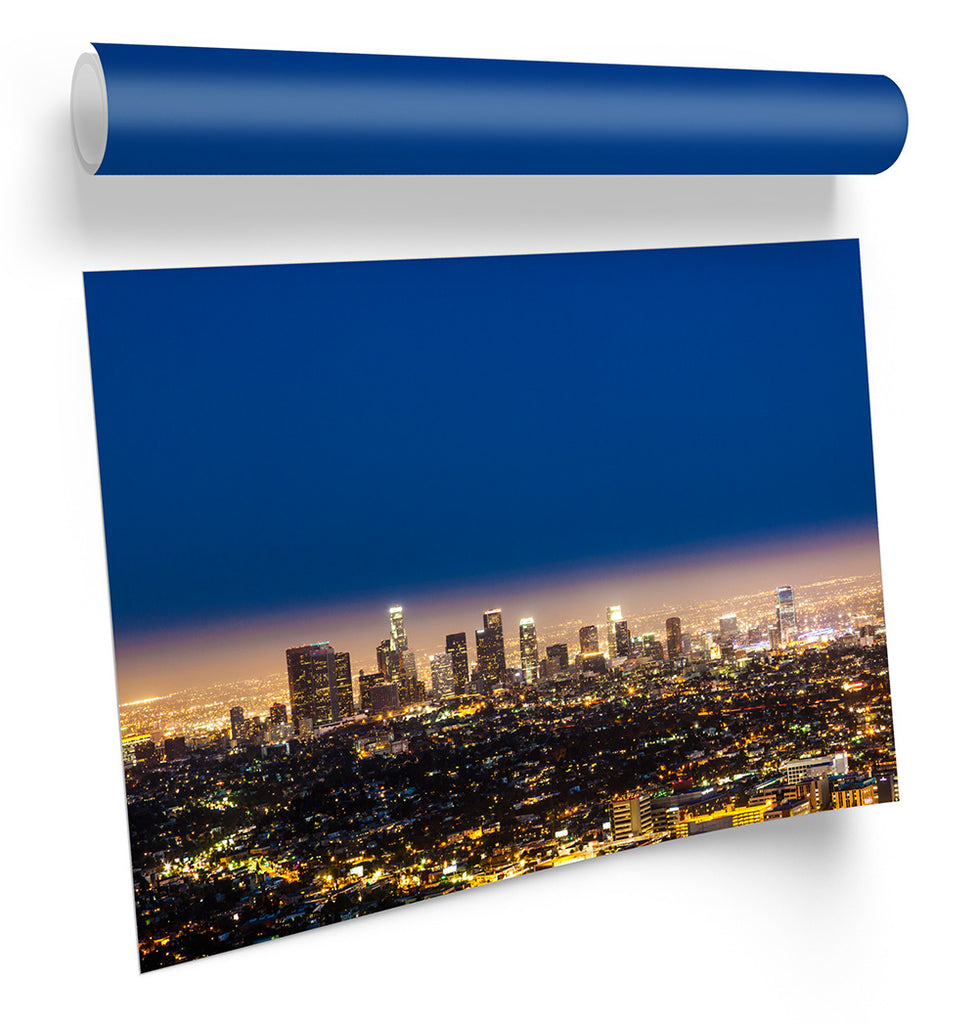 Los Angeles City Skyline Night Framed