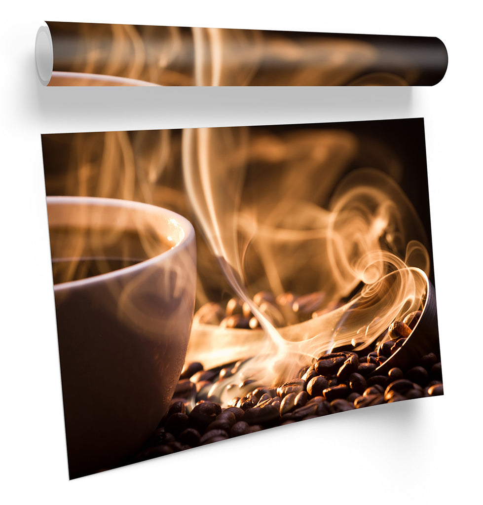 Brown Hot Coffee Kitchen Framed