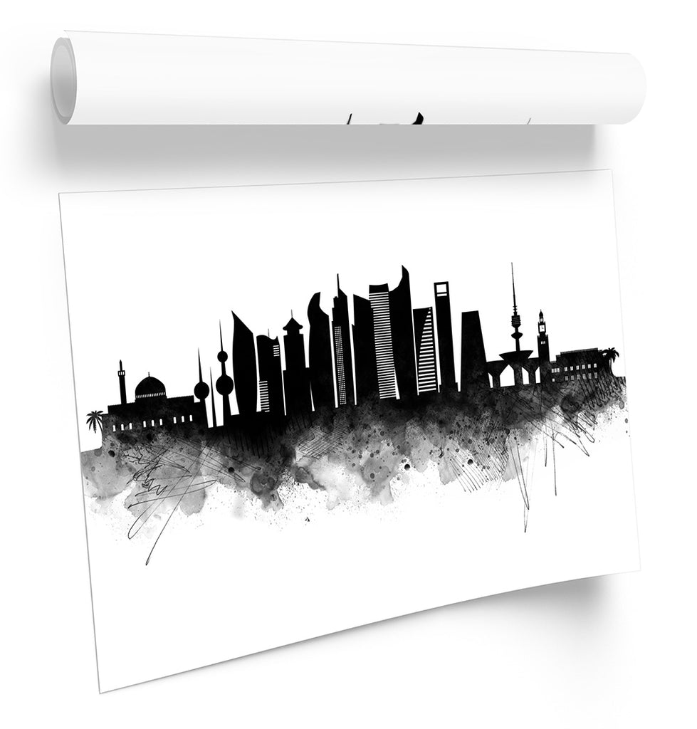 Kuwait City Abstract Skyline Black Framed