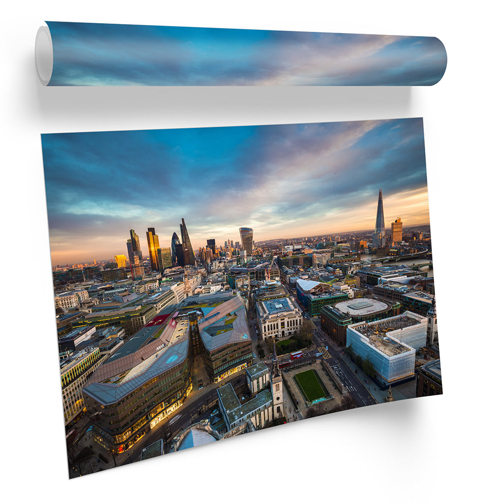 London Skyline City Multi-Coloured Framed