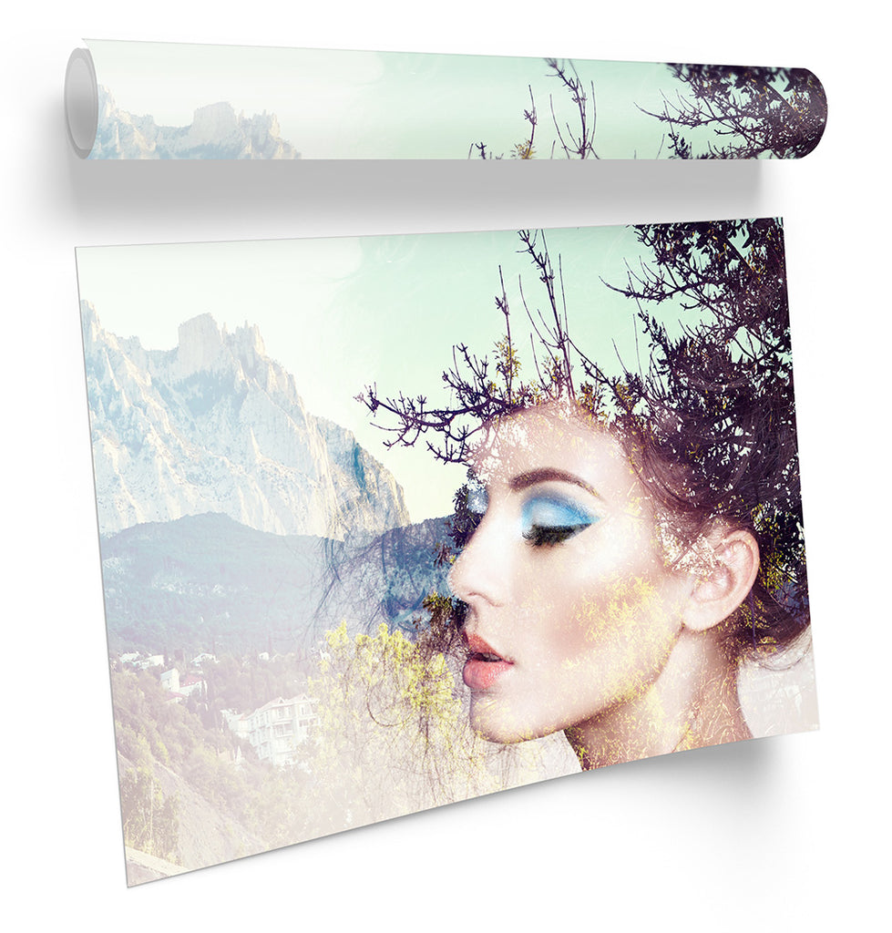 Beauty Floral Double Exposure Multi-Coloured Framed