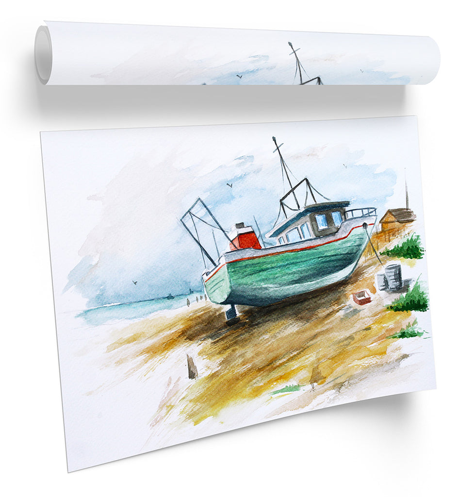 Fishing Boat Watercolour Repro Framed