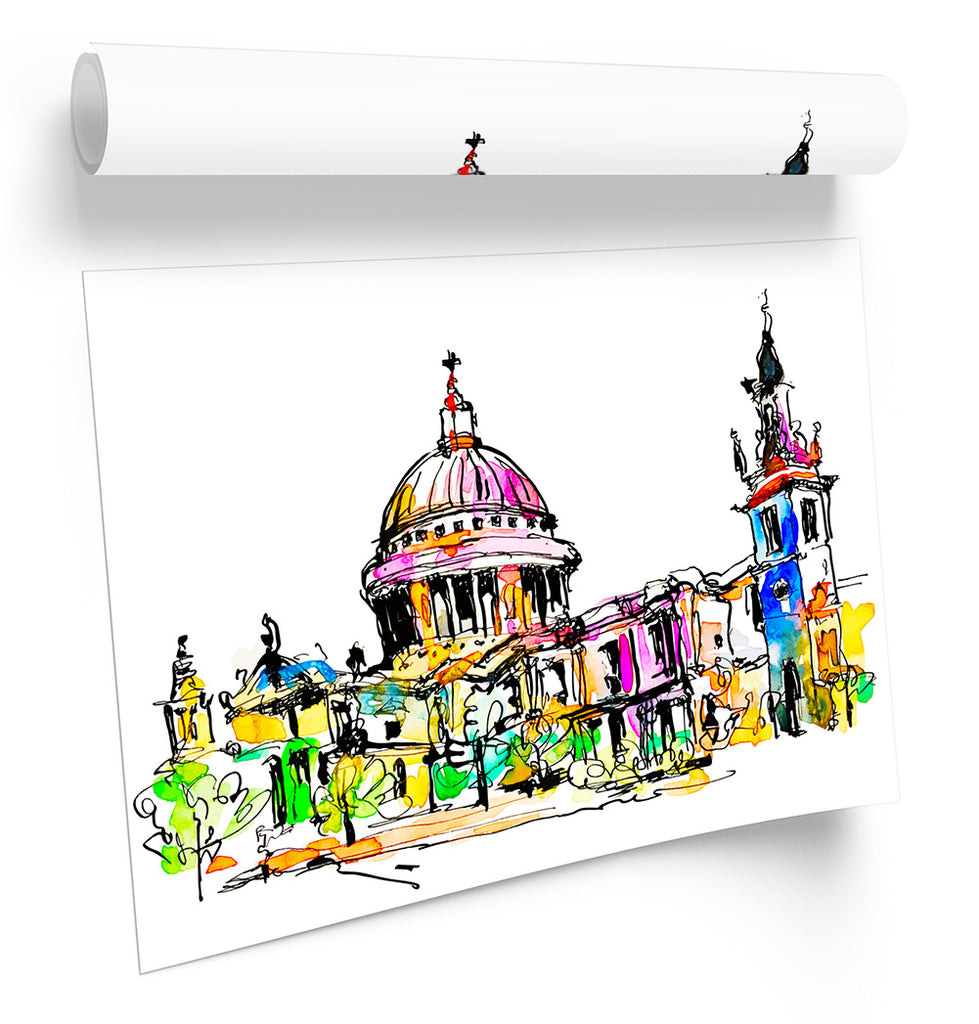 London St Pauls Cathedral Multi-Coloured Framed