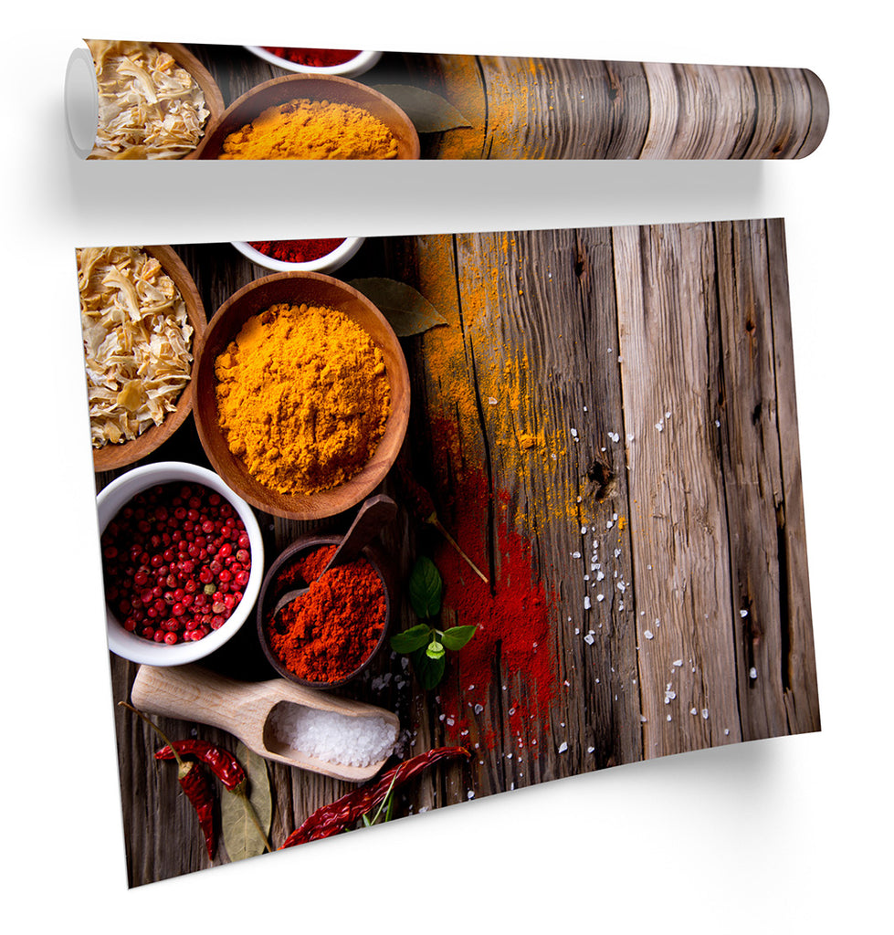 Spices Herbs Kitchen Multi-Coloured Framed