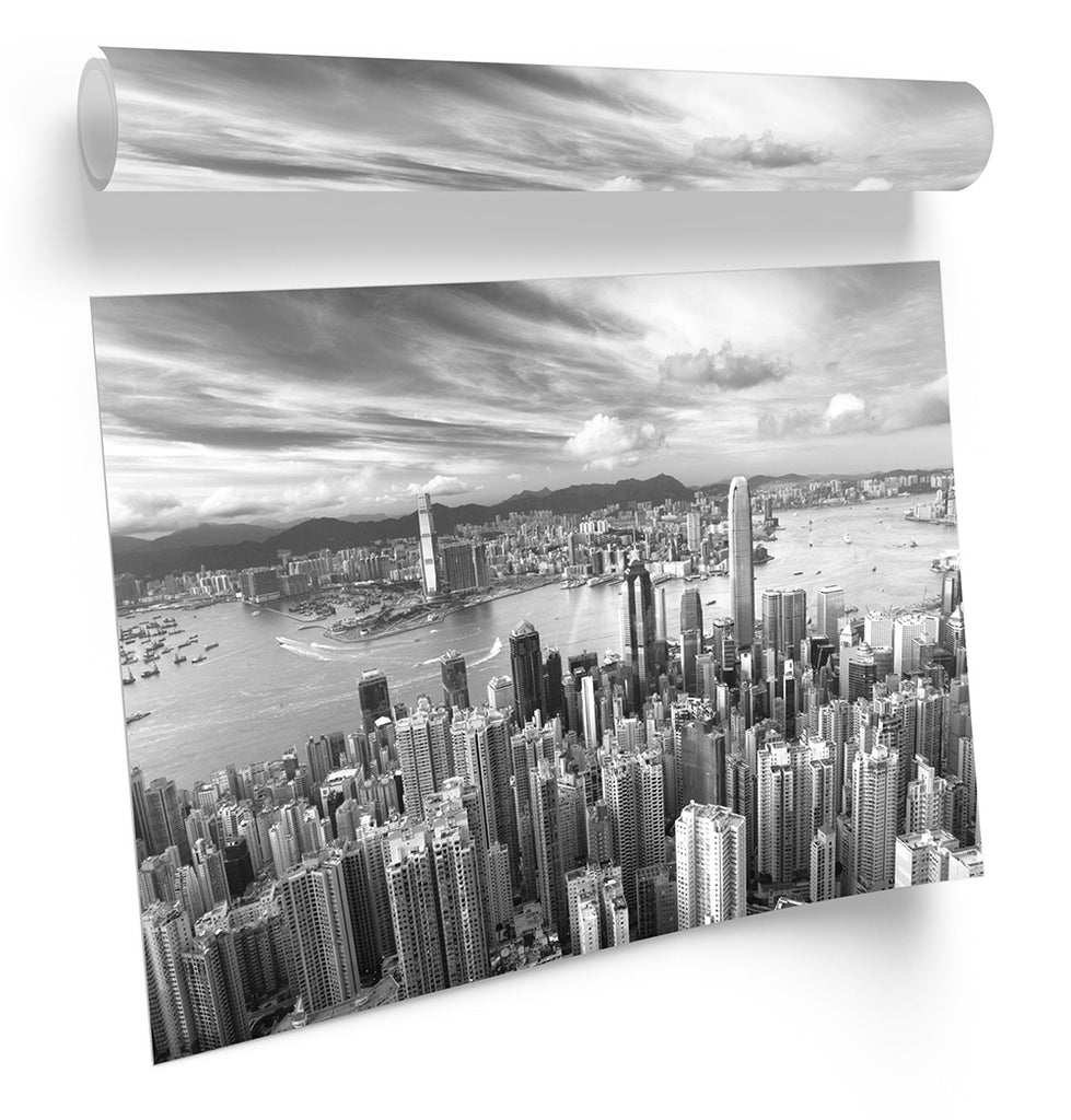 Hong Kong City Skyline B&W Framed