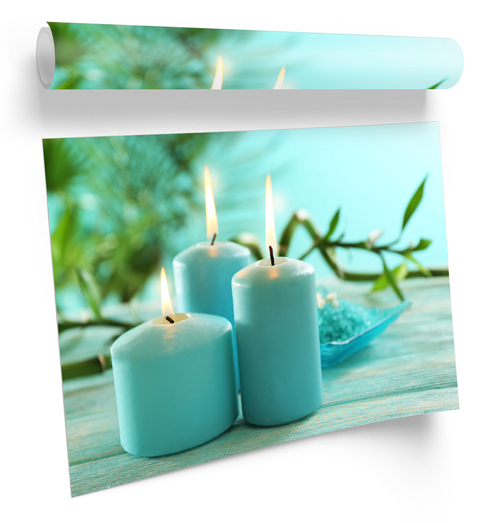 Blue Candles Spa Bathroom Framed