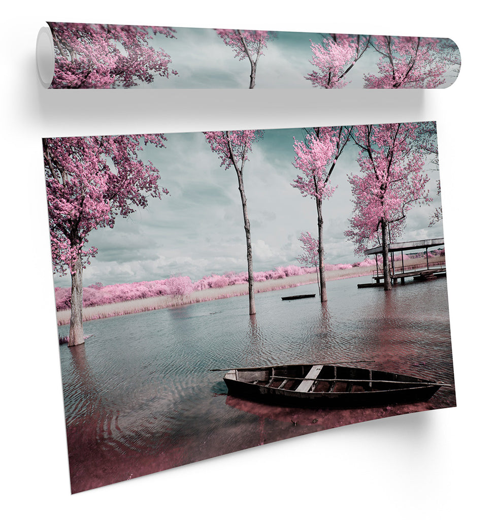 Blossom Landscape Tree Pink Seascape Framed
