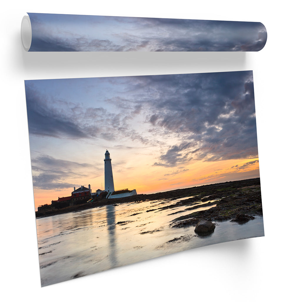 St Marys Lighthouse Sunset Tynemouth Framed