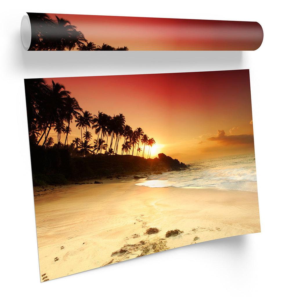 Sandy Beach Sunset Tropical Sun Framed