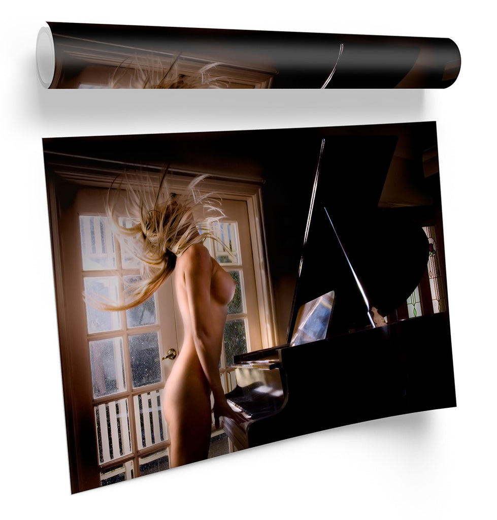 Sexy Nude Lady Piano Framed