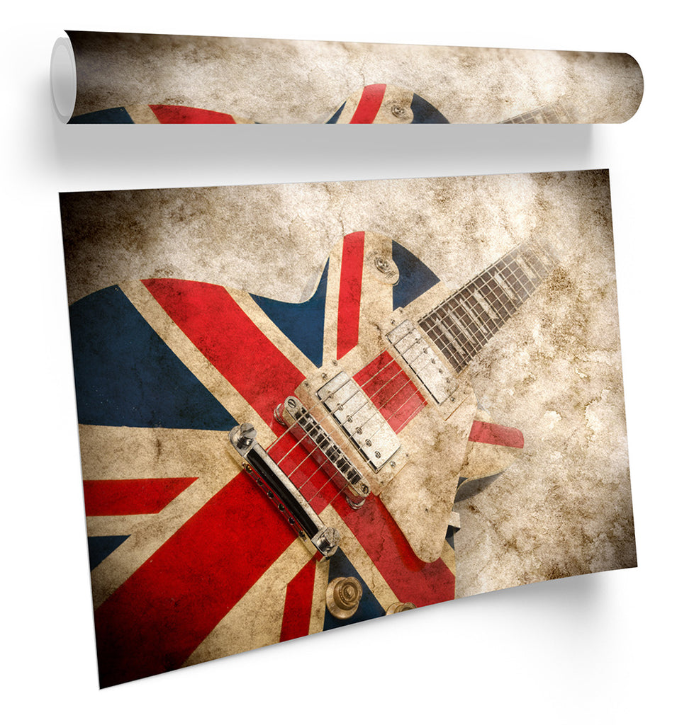 Union Jack Guitar Music Red Framed