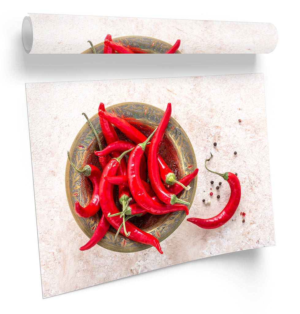 Hot Chilli Bowl Spices Kitchen Red Framed