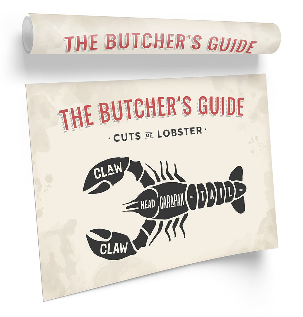 The Butcher's Cuts Guide Lobster Beige Framed