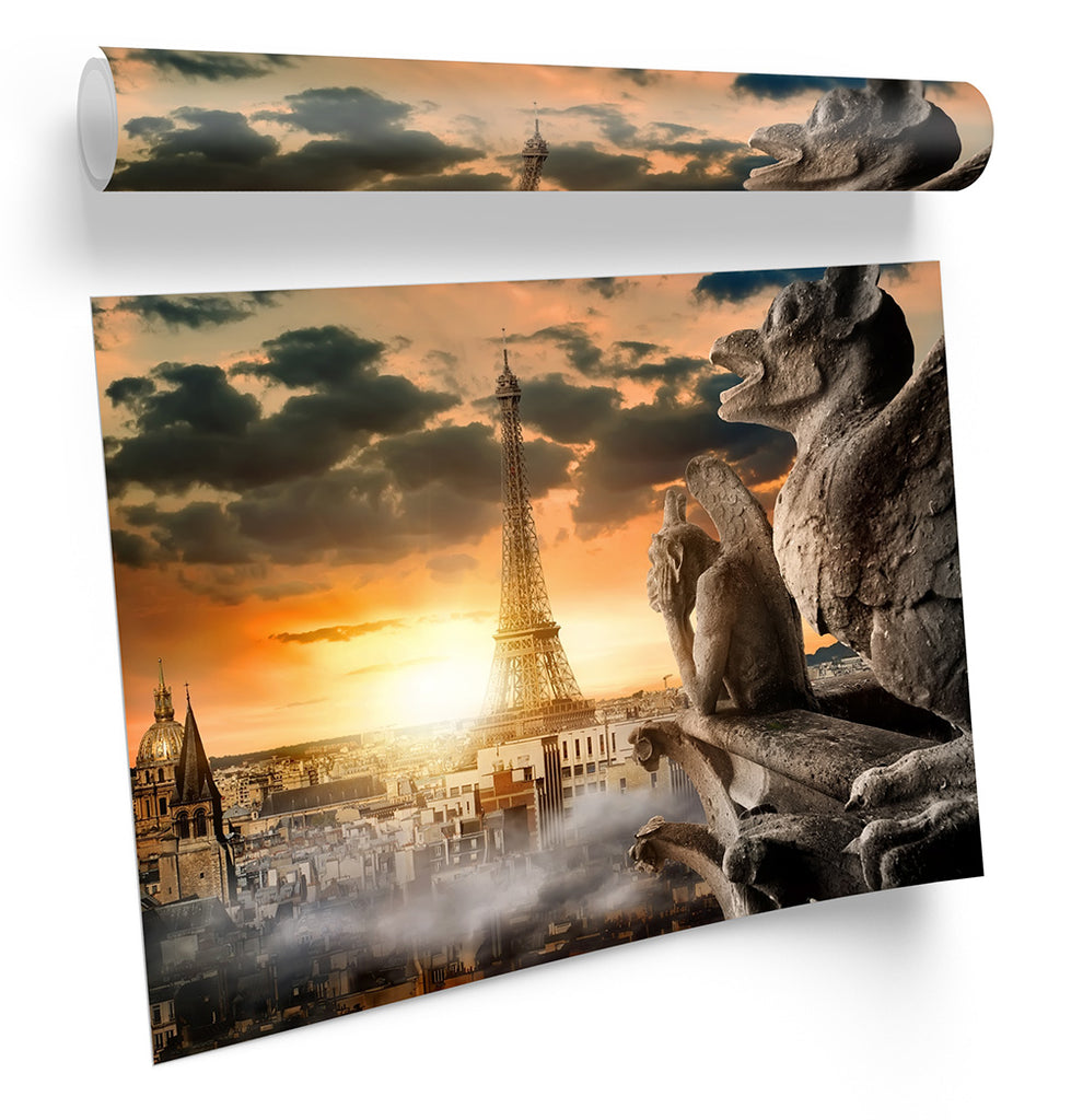 Notre Dame Paris Sunset Orange Framed