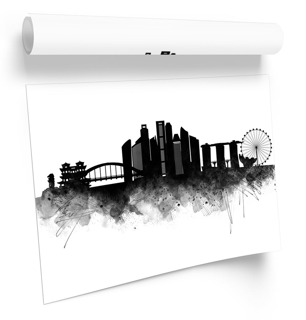 Singapore Abstract City Skyline Black Framed