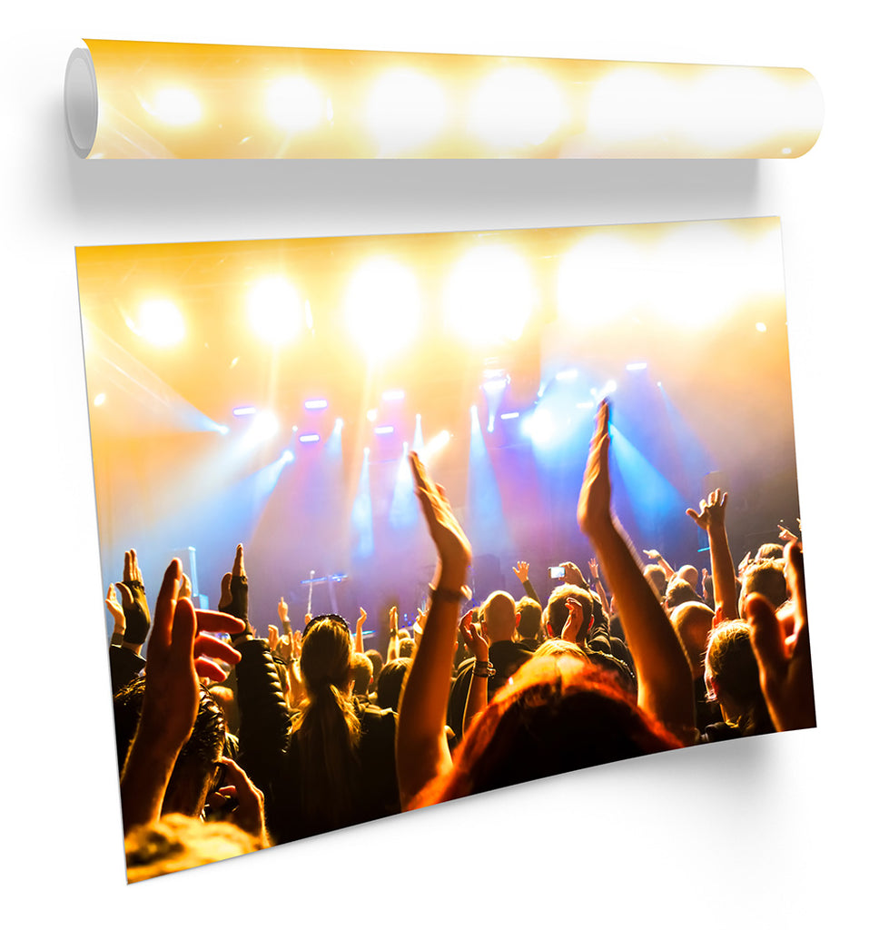 Crowd Rock Concert Music Multi-Coloured Framed