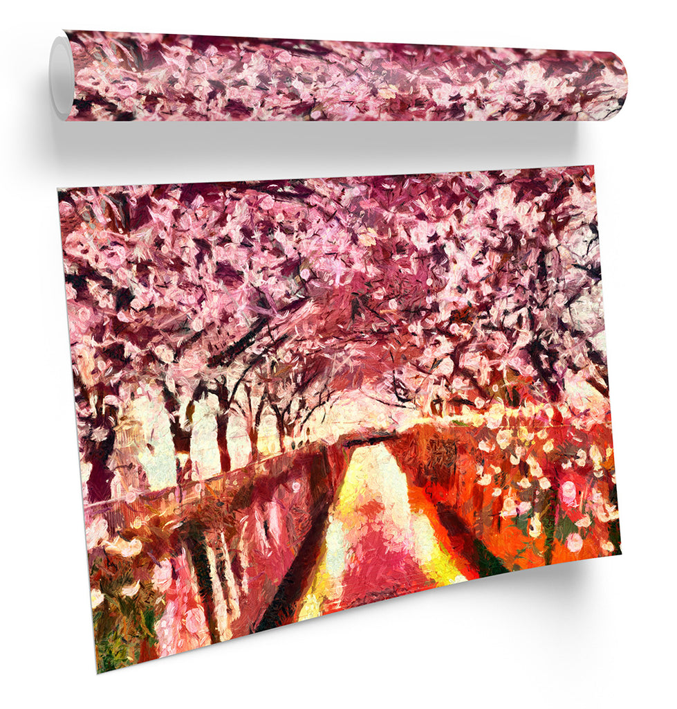 Pink Blossom Floral Landscape Framed