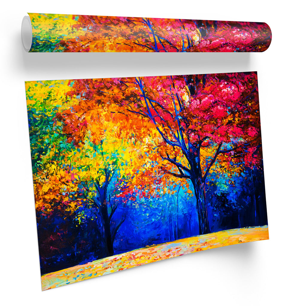 Colourful Autumn Trees Multi-Coloured Framed