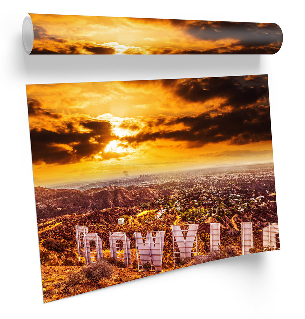 Hollywood Sign Sunset Orange Framed