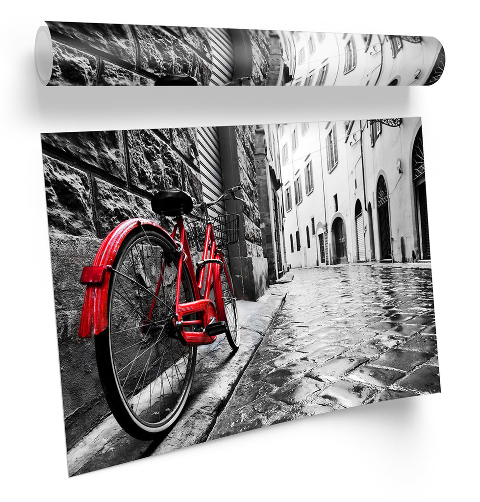 Red Retro Bicycle Framed