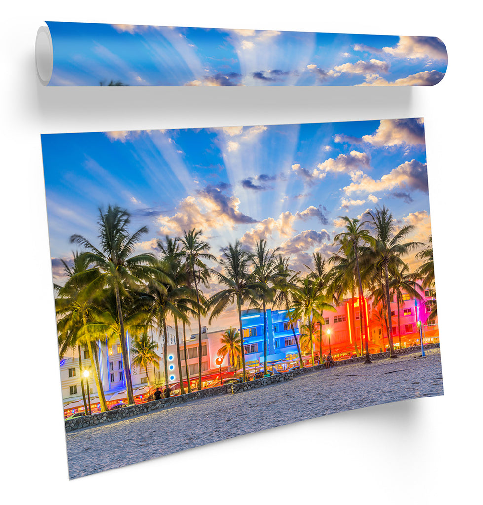 Miami Beach Florida Multi-Coloured Framed