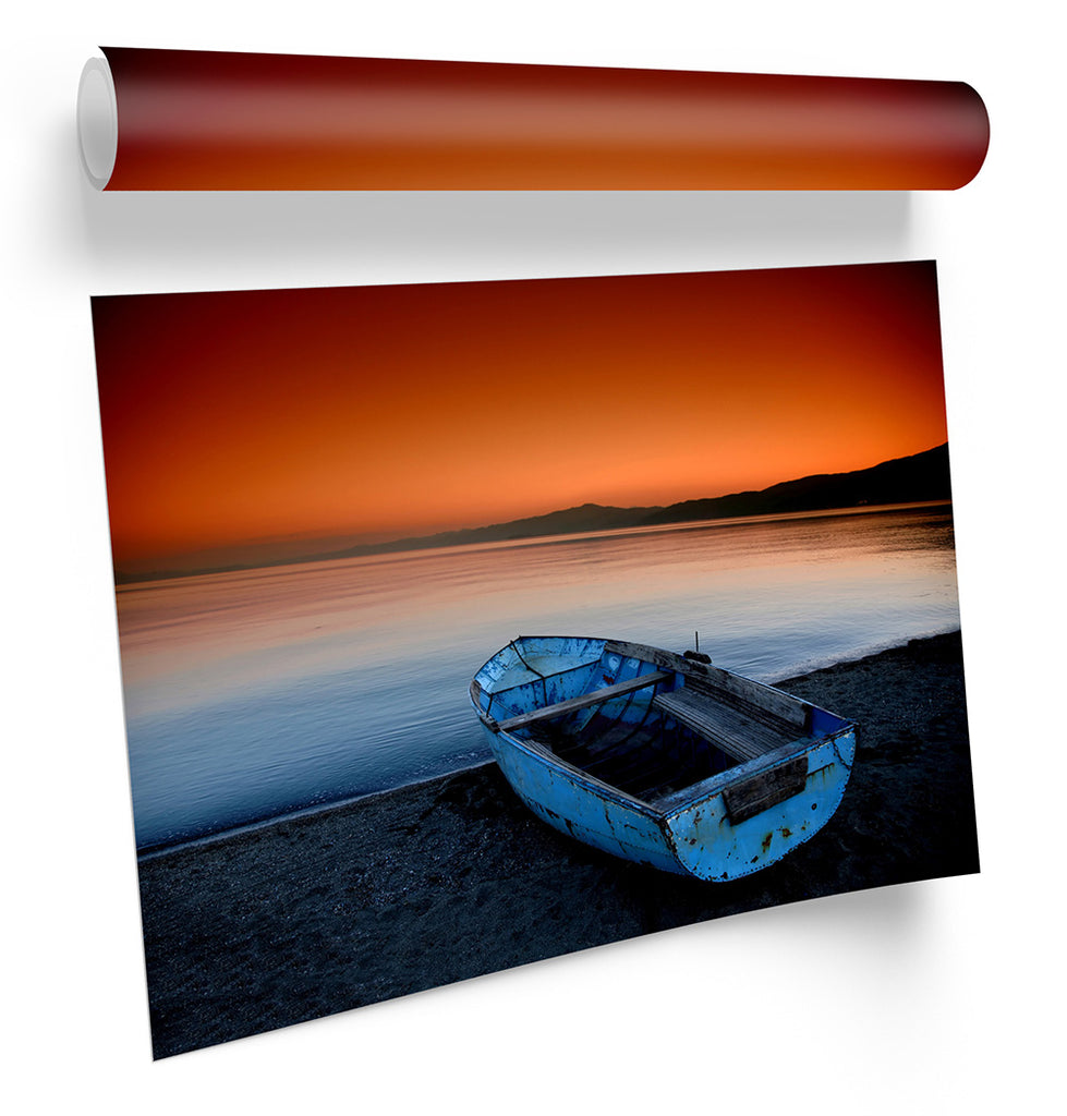 Sunset Beach Boat Seascape Framed