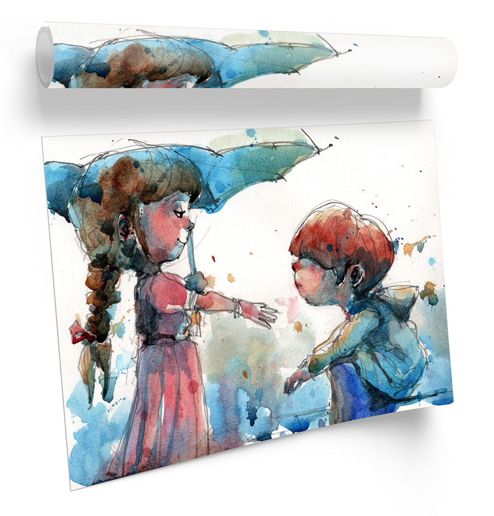 Umbrella Couple Love Framed